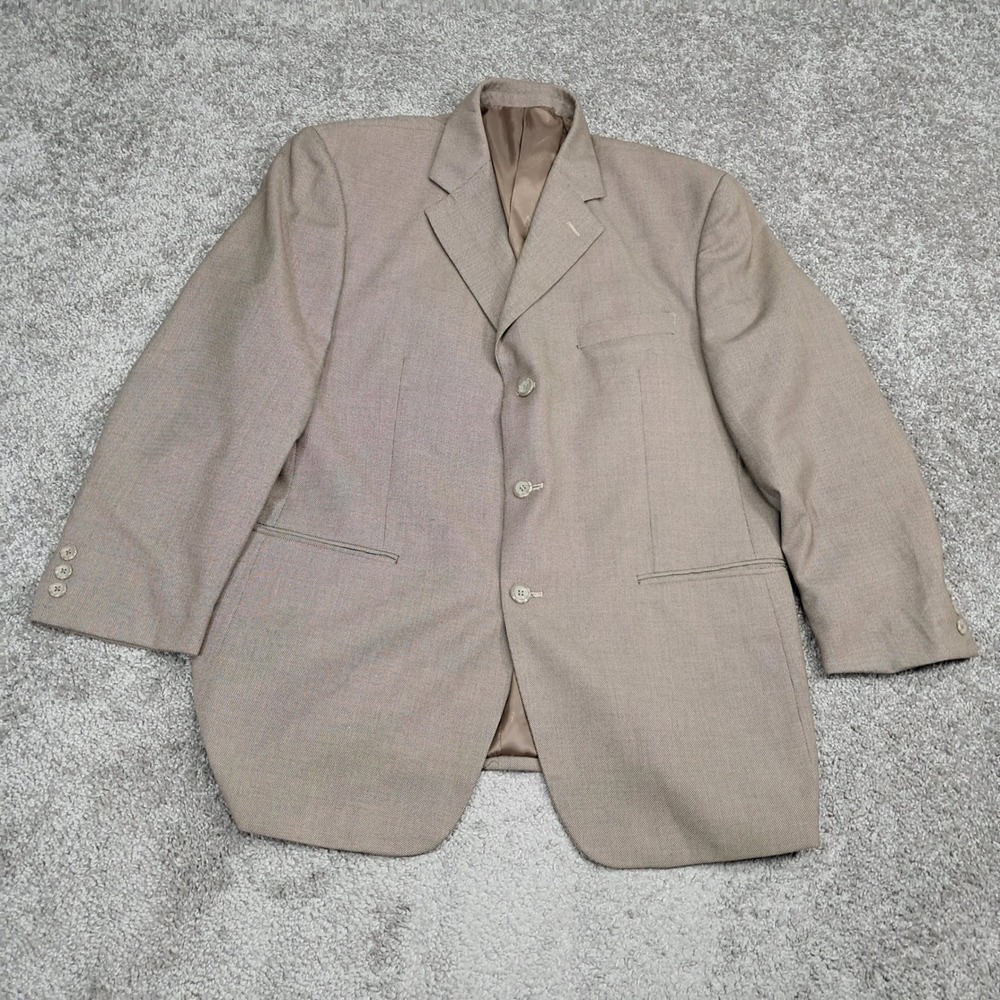 Vitali Mens Tan Three Button Blazer Sport Coat Textured Solid Professional 48R